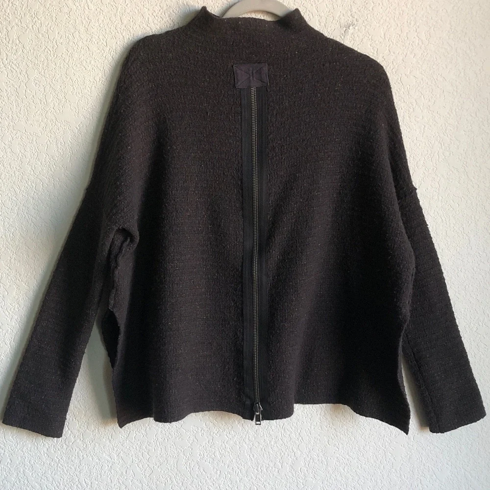 Free People Arctic Fox Sweater Zip Back Charcoal Small Oversized Wool Blend